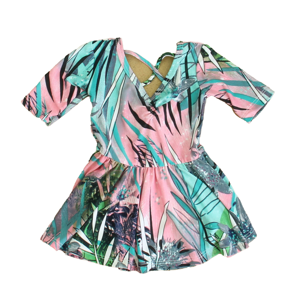 Dot Dot Smile Girls Pink | Green Palm Trees Dress size: 6-12 Months